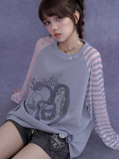 Doodle Print Raglan Sleeve T-Shirt【s0000017867】