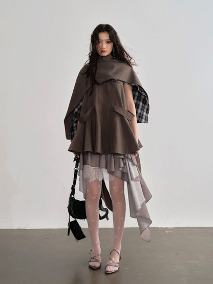 Pleated Linen Lace Asymmetrical Skirt【s0000015691】