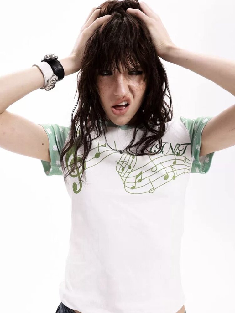 Y2K Rhinestone Musical Note Slim Tee【s0000018286】