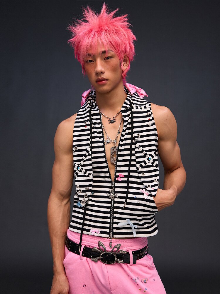 Hardware Decoration Bow Striped Vest【s0000017026】
