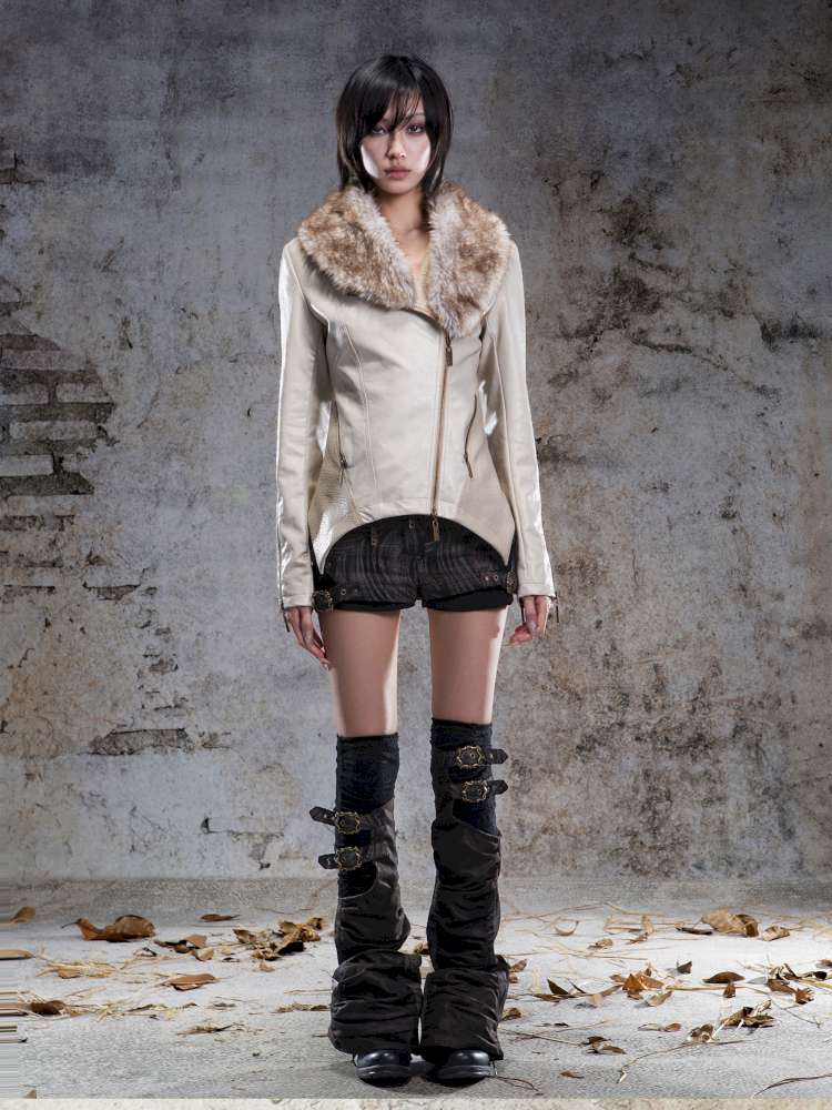 Fur Collar Stylish Slim-Fit Leather Jacket【s0000014481】