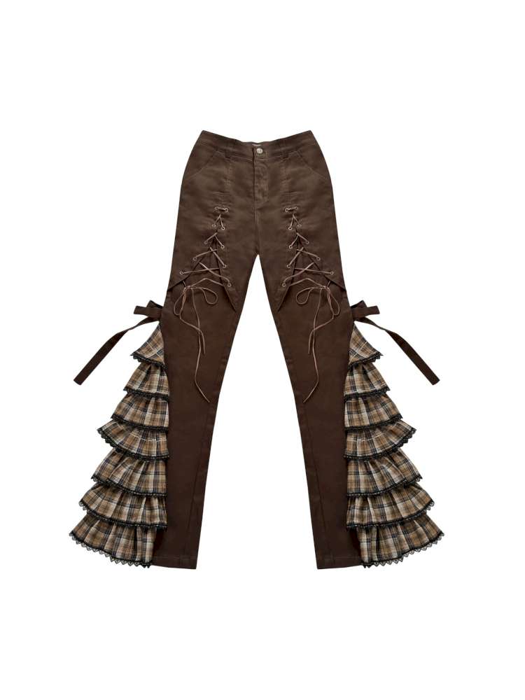 Plaid Strap Vintage Lace Slacks【s0000014832】