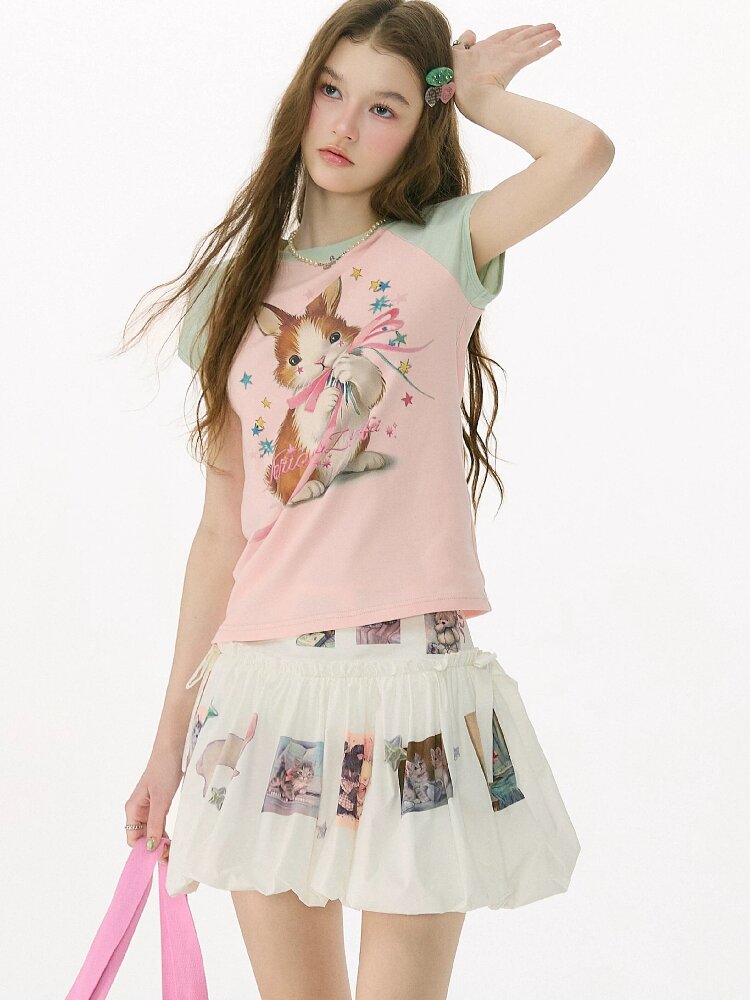 Summer Retro Contrast Rabbit T Shirt【s0000017159】
