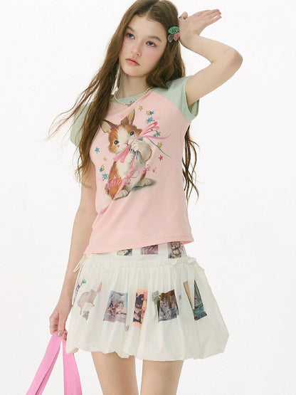 Summer Retro Contrast Rabbit T Shirt【s0000017159】
