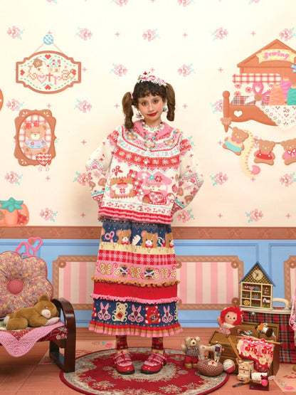 Red Navy Blue Lace Knitted Skirt【s0000015569】