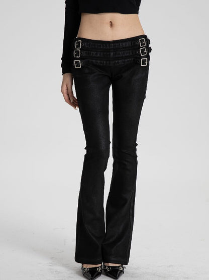 Waxed Multi Strap Flared Pants【s0000018565】