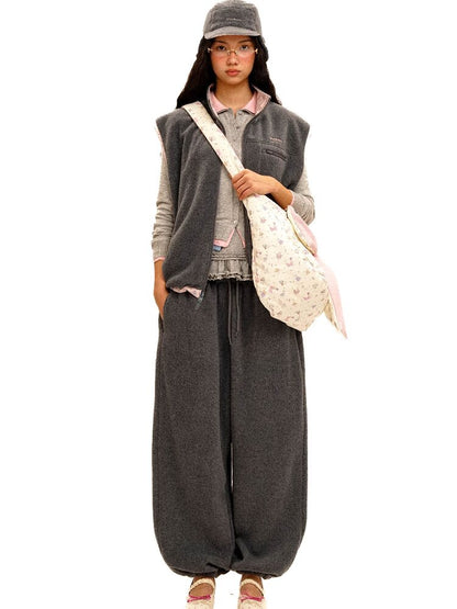 Panelled Printed Fleece Loose Vest【s0000016069】