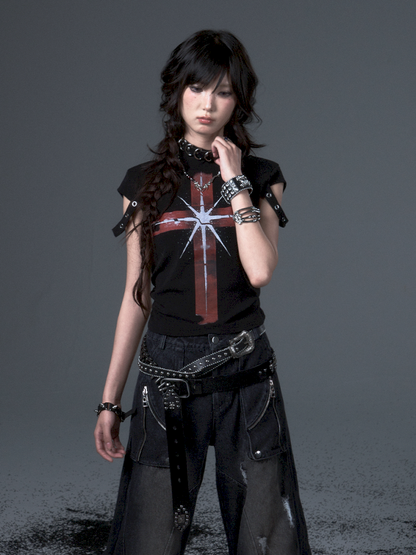 Punk Positive Shoulder Short Sleeve t-shirt【s0000012343】