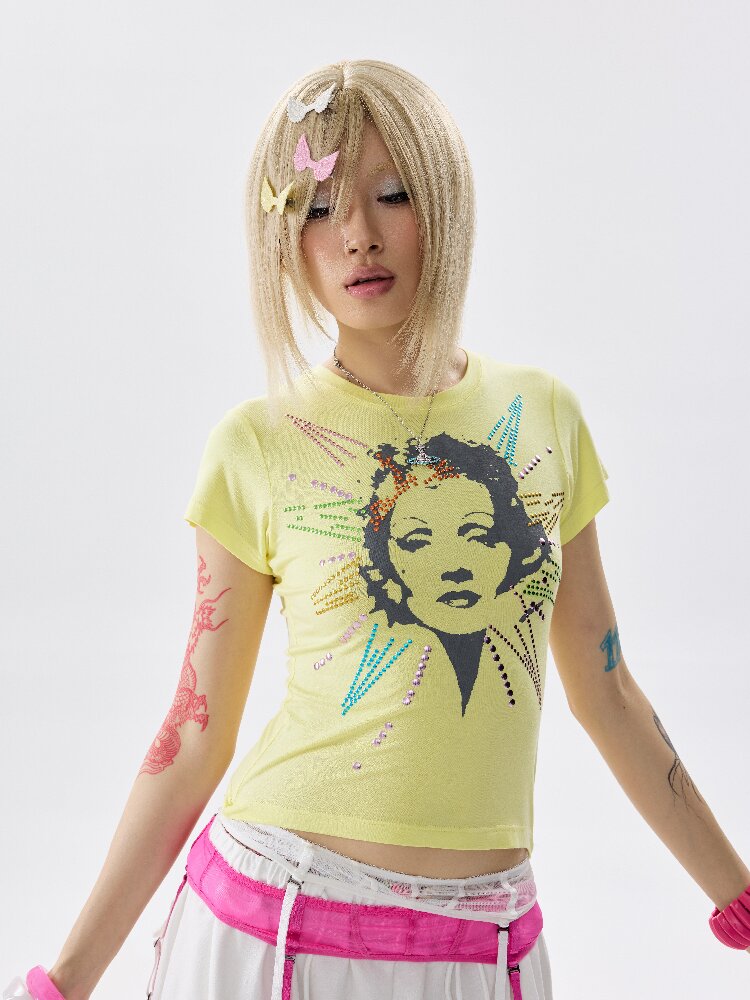 Detachable Hem Rhinestone T Shirt【s0000017637】