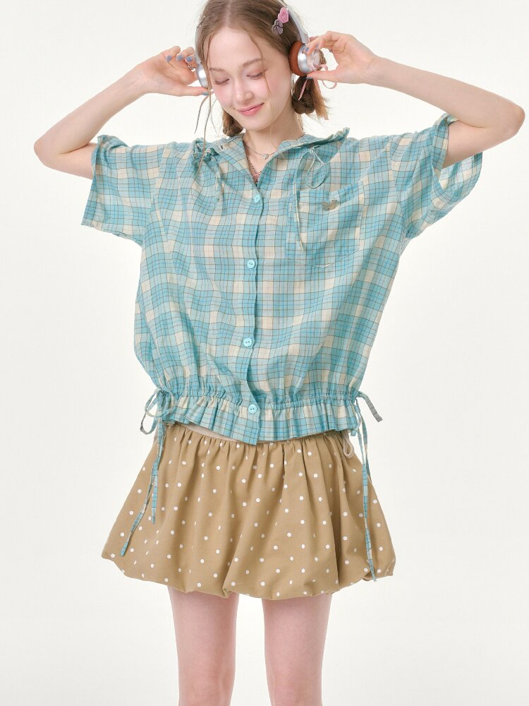 Ruffle Hem Hooded Plaid Shirt【s0000016619】