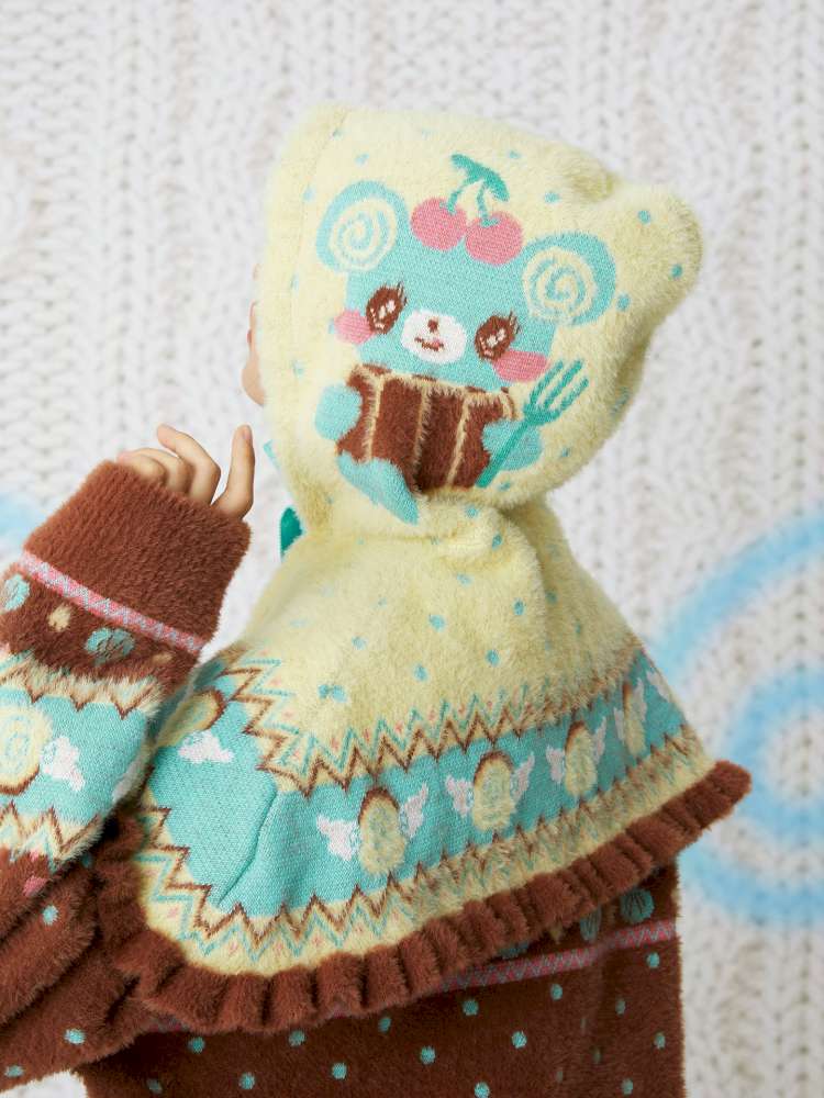 Yellow Bear Knit Cape Hat【s0000014861】