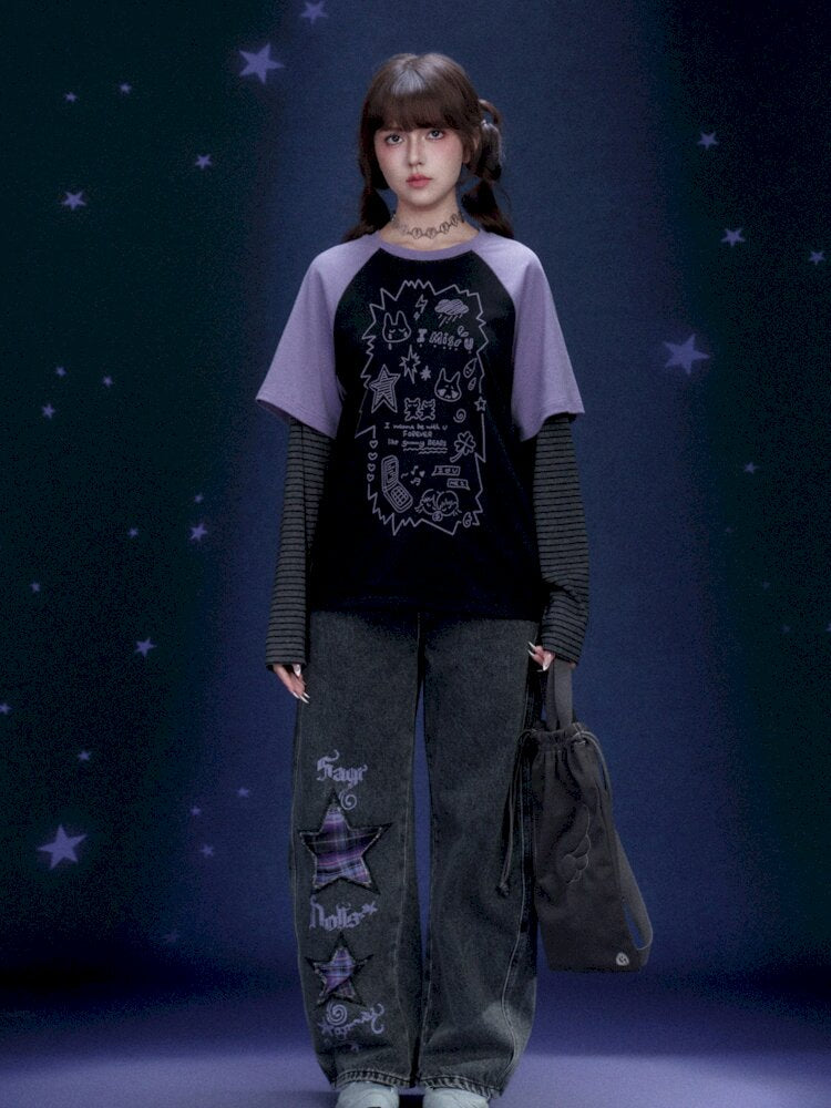 Graffiti Fake Two Purple T-Shirt【s0000015445】