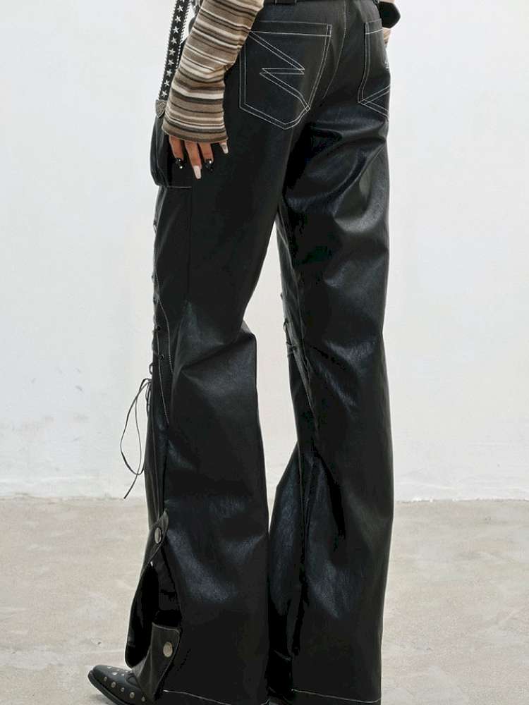 Strap Double Waist Leather Pants【s0000014834】