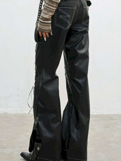 Strap Double Waist Leather Pants【s0000014834】