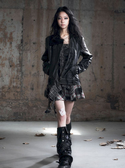 Patchwork Lattice Waisted Dress【s0000013889】