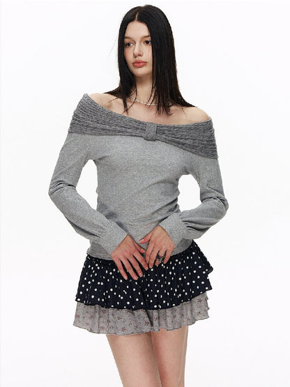 One Shoulder Bow Long Sleeve Top【s0000015875】