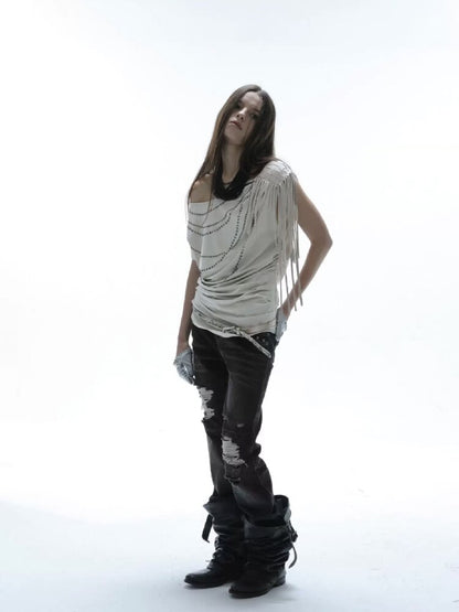 Low Waisted Black Ripped Jeans【s0000016564】