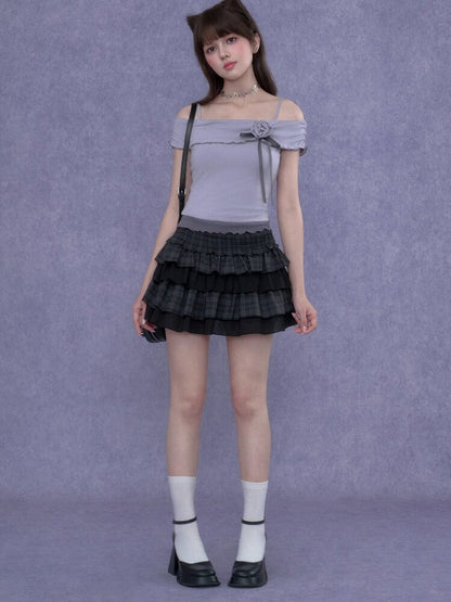 Rose Rainfall Off-the-Shoulder Top【s0000017270】