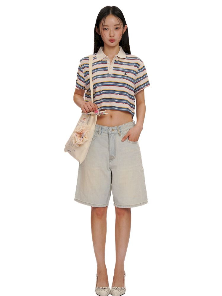 Linen texture short T-shirt tops【s0000013464】