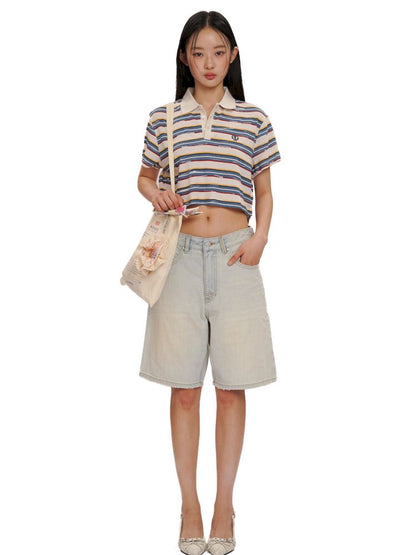 Linen texture short T-shirt tops【s0000013464】