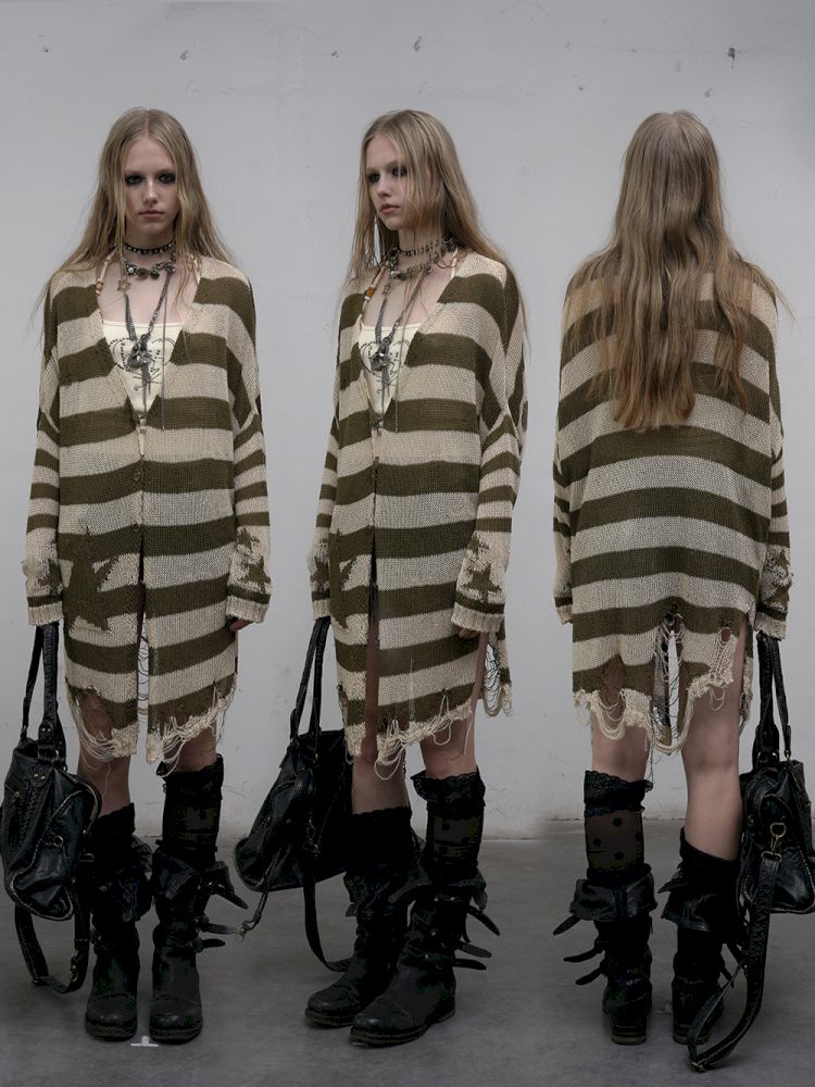 Striped knit loose bat-sleeve sunscreen hoodie【s0000012319】
