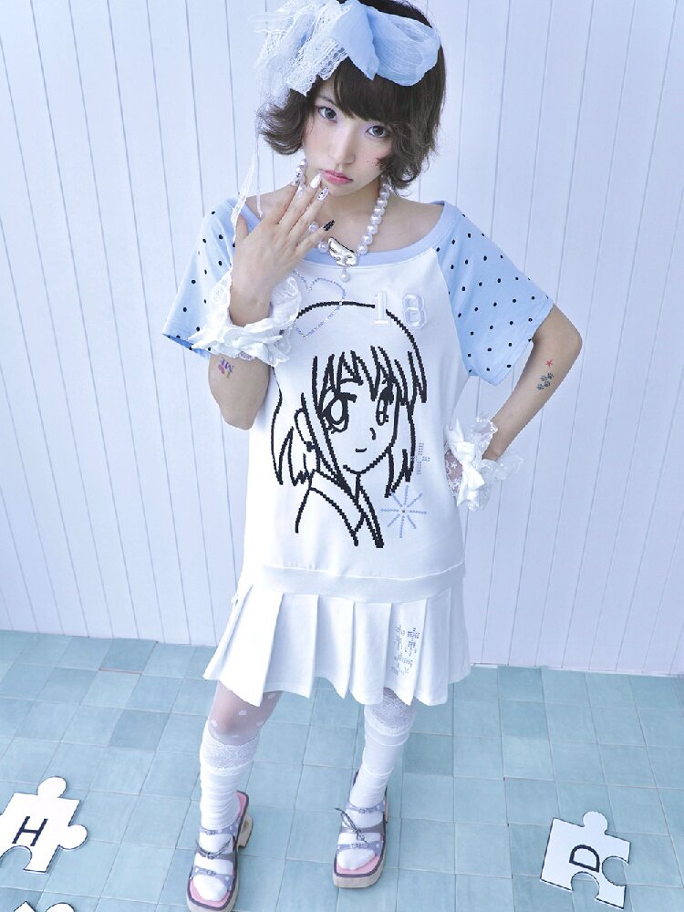 Blue White Pixel Pleated Dress【s0000016546】