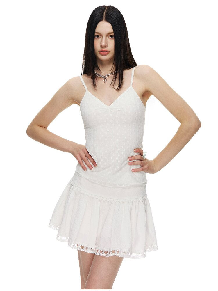 White Textured Lace Puffy Skirt【s0000015871】