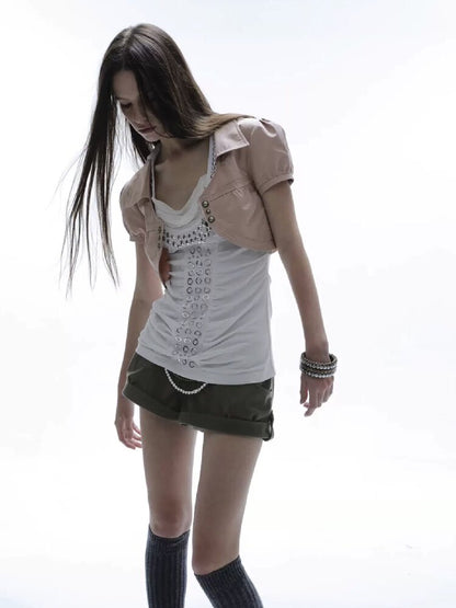 V-Neck Buckle Satin Shirt Jacket【s0000016570】