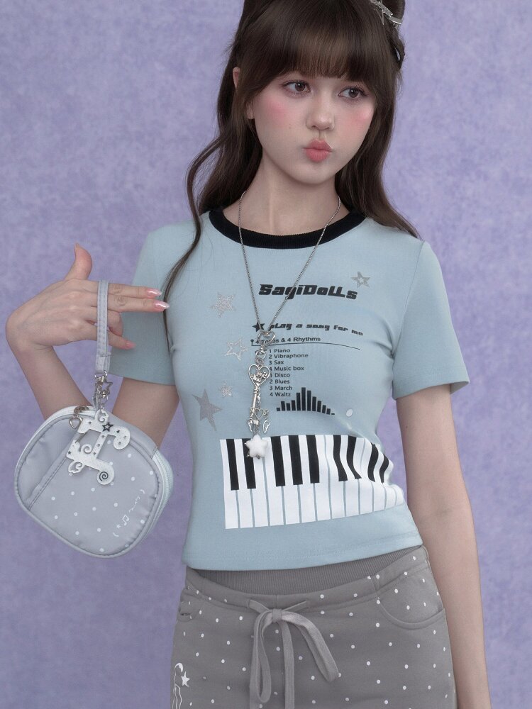 Piano Keys Music Print T-shirt【s0000017273】