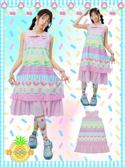 Fruit print summer navy collar dress【s0000012872】