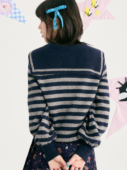 Striped Bear Navy Collar Cardigan【s0000018724】