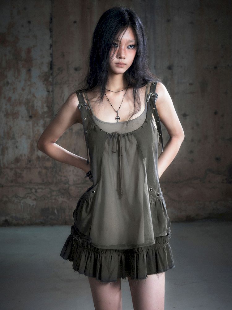 Real two pieces mesh splicing halter dress【s0000013893】