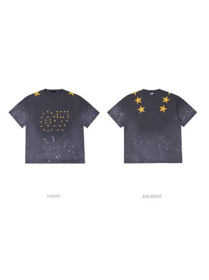 Ink Splatter Print Gradient Washed T-Shirt【s0000012094】