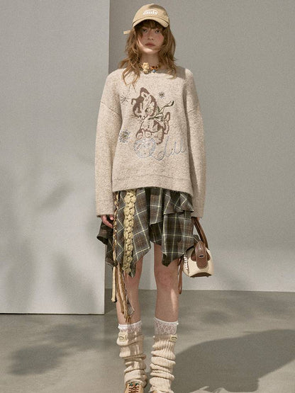 Playful Kitten Round Neck Long Sleeve Sweater【s0000014402】