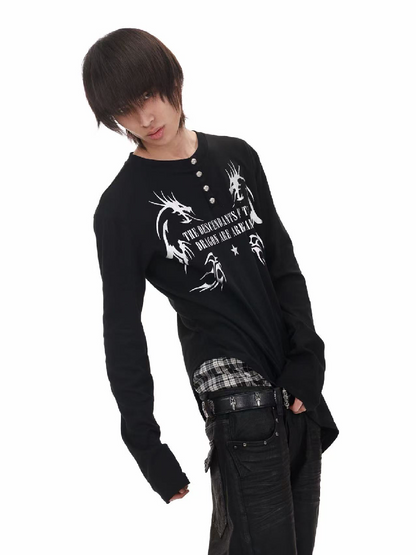 Gold Dragon Slanted Cotton T-Shirt【s0000018206】