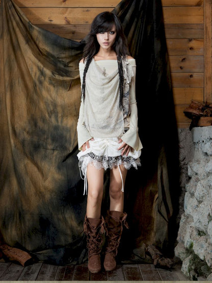 Slim-Fit Off-Shoulder Long-Sleeve T-Shirt【s0000013895】