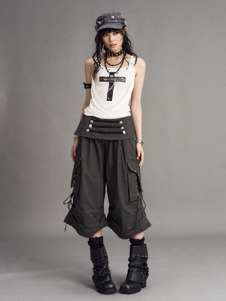 Distressed Low Waist Workwear Shorts【s0000017527】