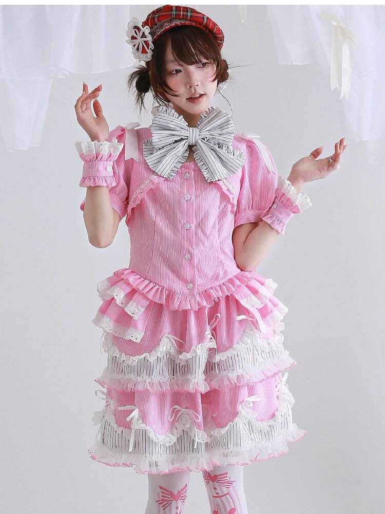 Pink Striped Lolita Shirt Top【s0000016559】