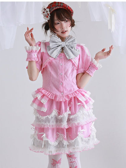 Pink Striped Lolita Shirt Top【s0000016559】