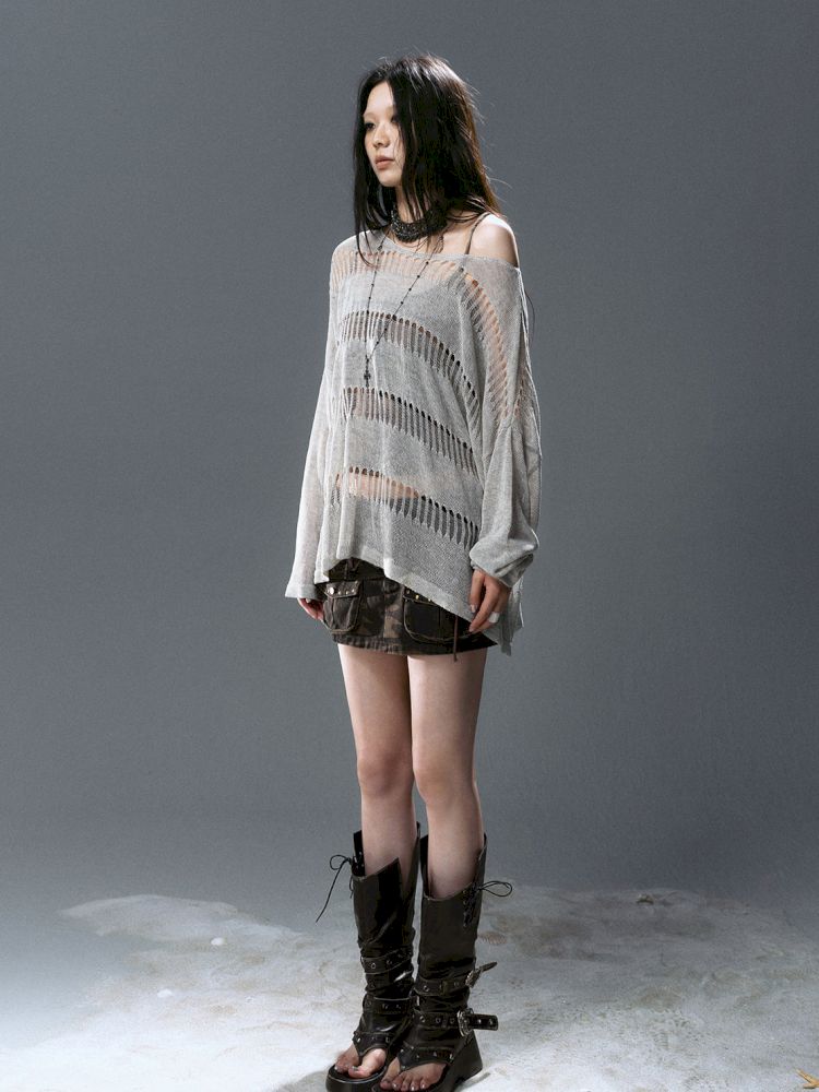 Raglan Cutout Knit Cowl Top【s0000012640】