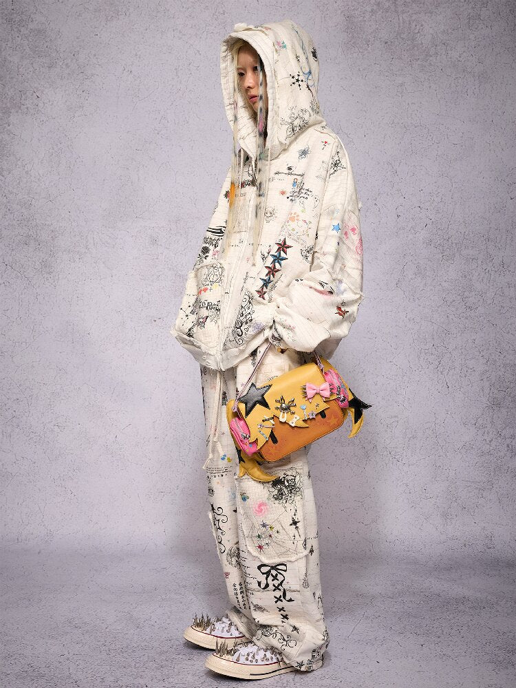 Torn Manuscript Print Sweatshirt Jacket【s0000018735】