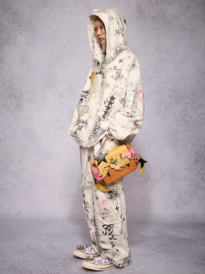 Torn Manuscript Print Sweatshirt Jacket【s0000018735】