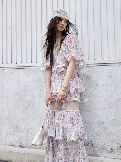 Retro Wilderness Floral Ruffled Dress【s0000016861】