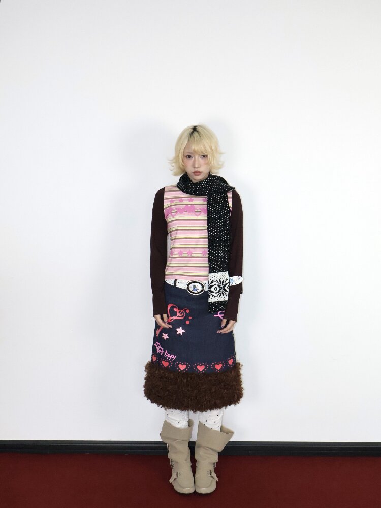 Old Asian Print Striped Elastic Top【s0000018672】