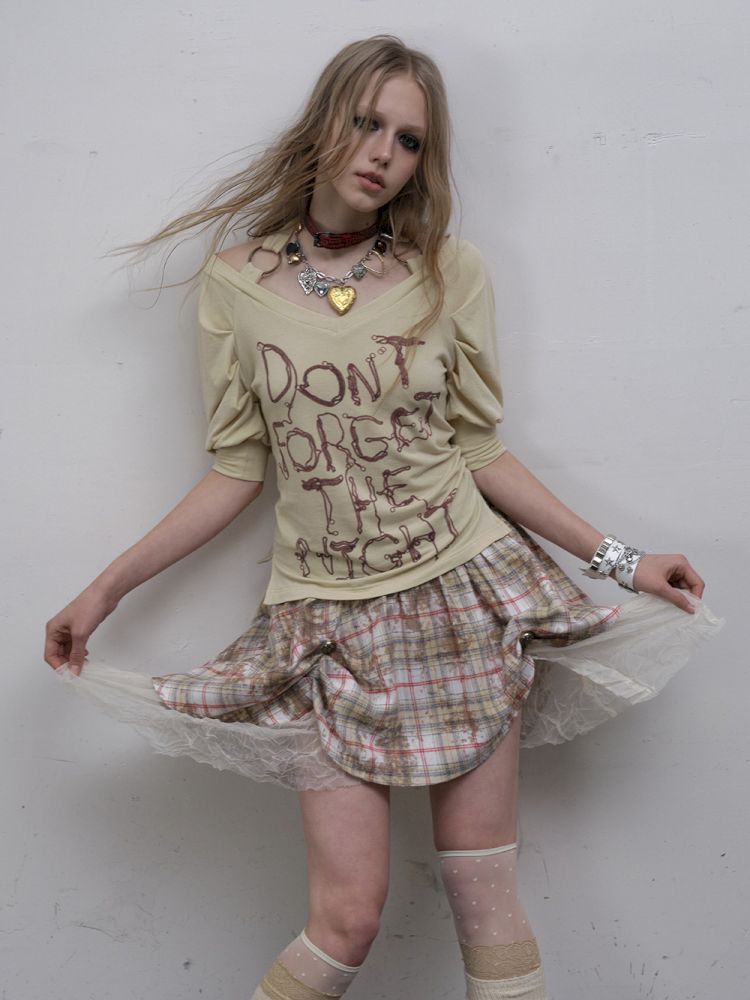 Bubble Sleeve Stretch Short Sleeve T-Shirt【s0000012617】