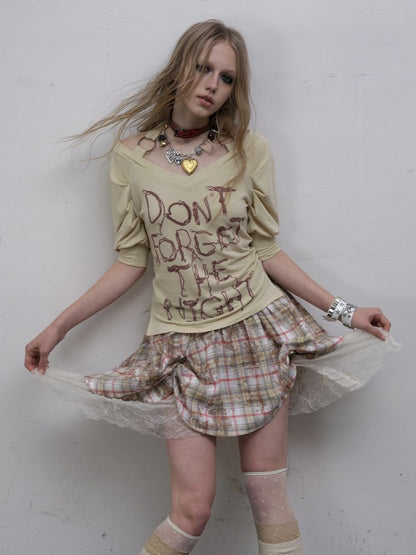 Bubble Sleeve Stretch Short Sleeve T-Shirt【s0000012617】