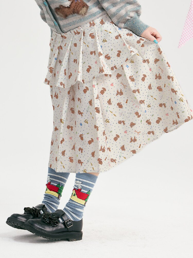 Bear Floral Pleated Short Skirt【s0000018723】