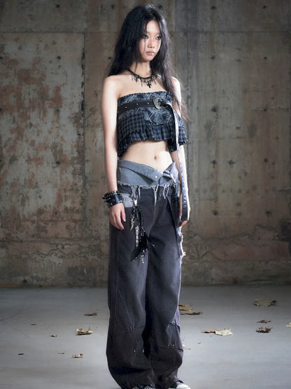 Distressed Wide-Leg Jeans【s0000013958】