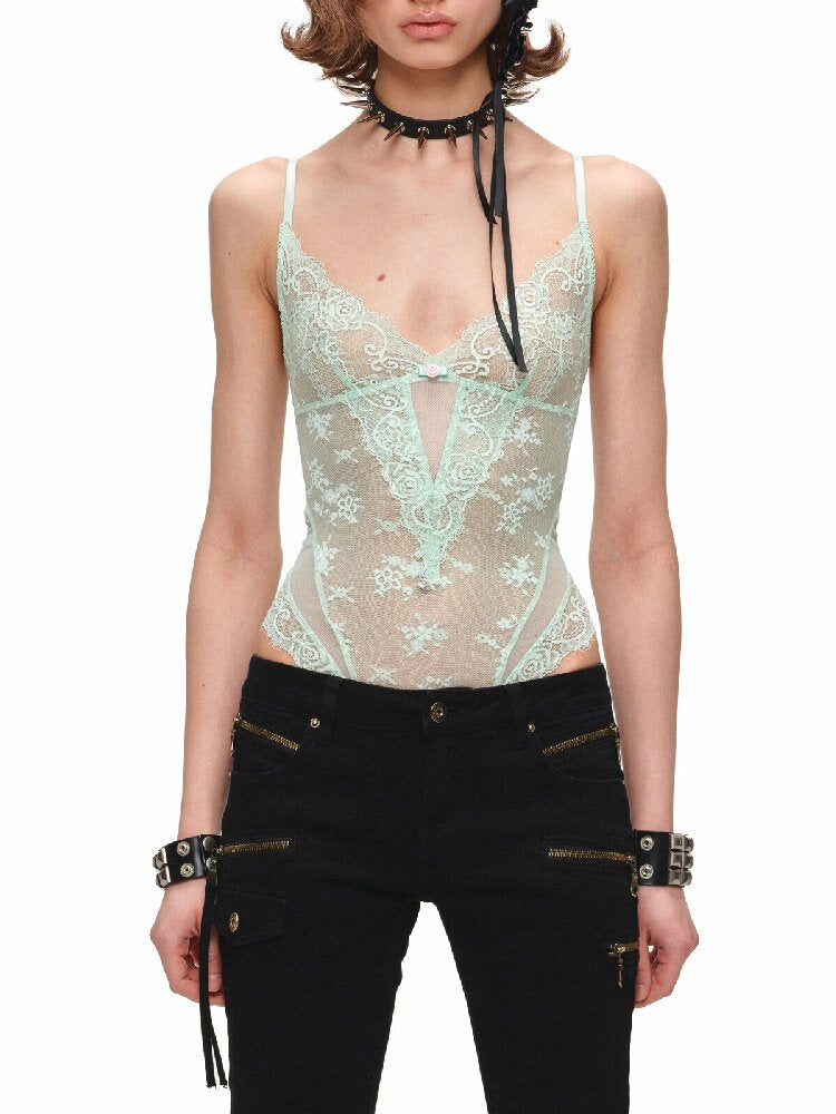 Lace Mesh Patchwork Bodysuit Blouse【s0000016908】