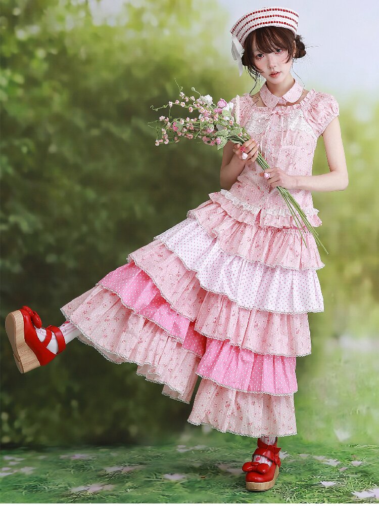 Pink Polka Dot Cake Skirt Pants【s0000016553】